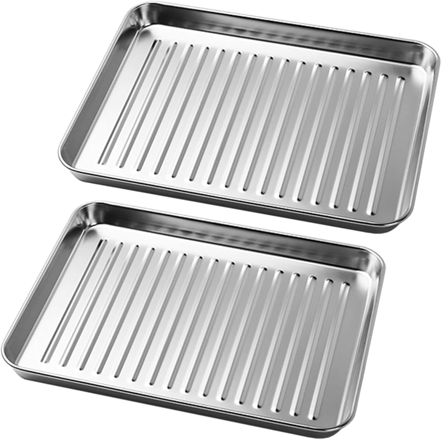 Baking Sheets 2 Pieces Stainless Steel Trays 9.5" to 17.3" Sheet Cake Lasagna Pan, Corrugated Bottom Heavy Duty Toaster Oven Pan Nonstick Heat-resistants Rectangular Baking Tray(440x320mm)