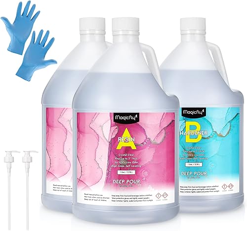 Magicfly Kit de resina epoxi de 3 galones con bomba para profundidades de 2 a 4 pulgadas, resina epoxi transparente 21 para mesas de río, parte