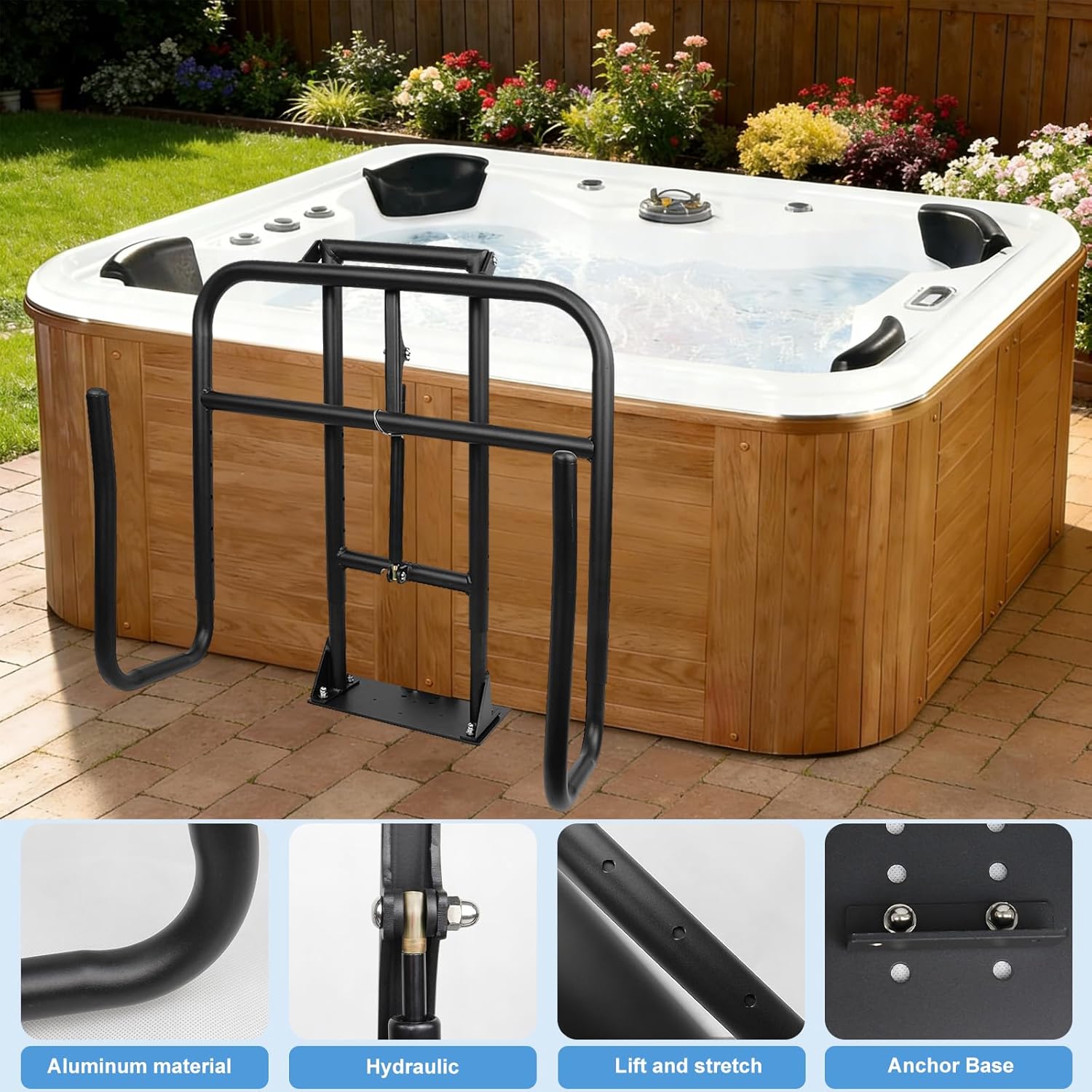 Hot Tub Cover Lift, Aluminum Spa Cover Lift, Spa Cover Lifter for Hot Tub Fit Most Spa Hot Tubs Hydraulic Assist Removal System