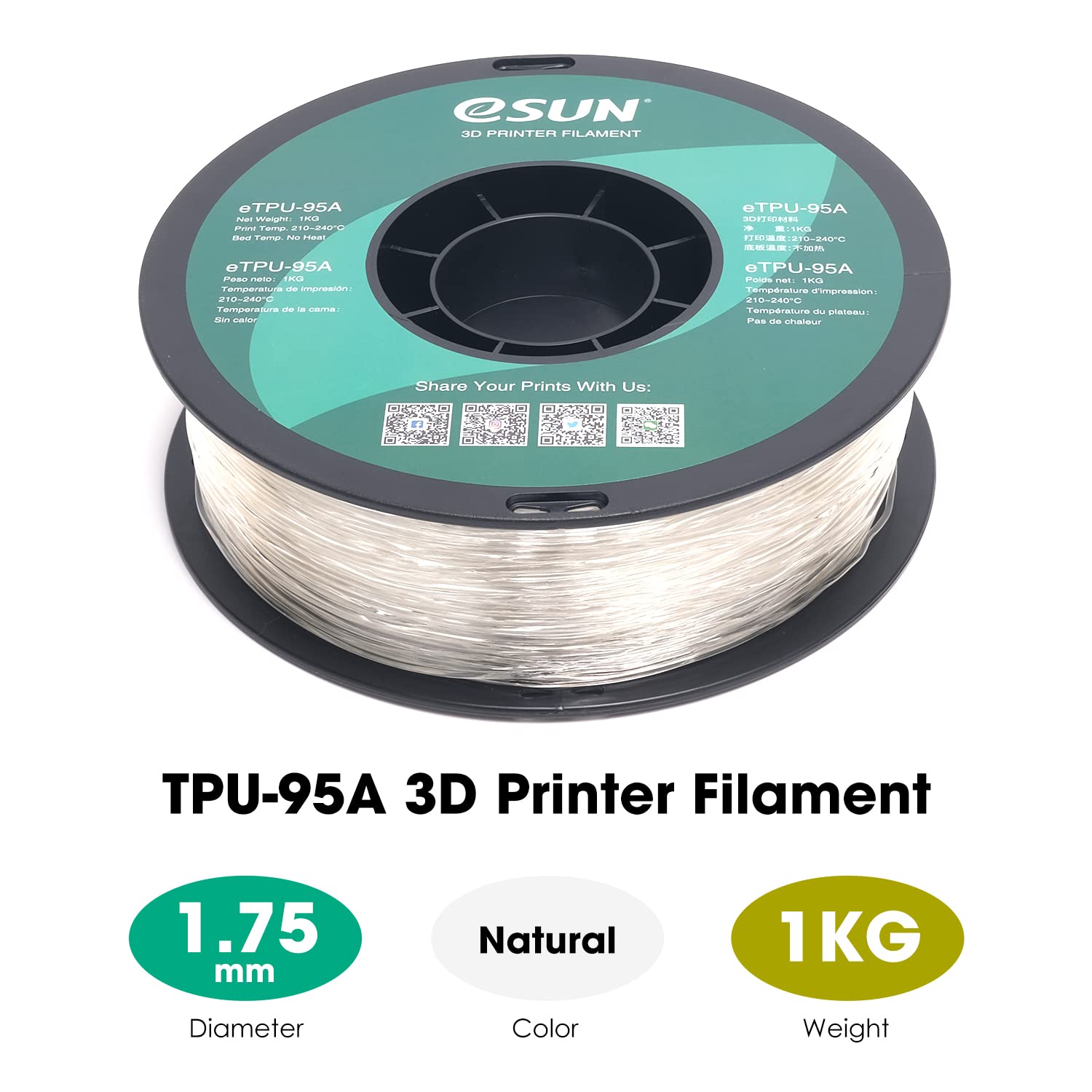 eSUN TPU-95A Filament 1.75mm, Flexible 3D Printer Filament TPU, Dimensional Accuracy +/- 0.05mm - Image 3