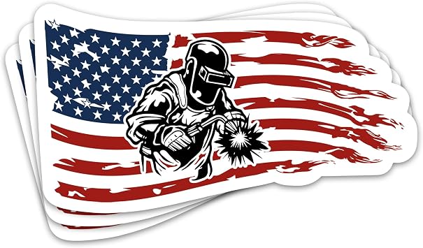 3PCs American Flag Patriotic Welder Sticker Welding Hard Hat Sticker for Men Construction Worker Blue Collar Waterproof Vinyl Stickers for Helmet Hood Toolbox Laptop Water Bottle Decals 3x1.6 Inches