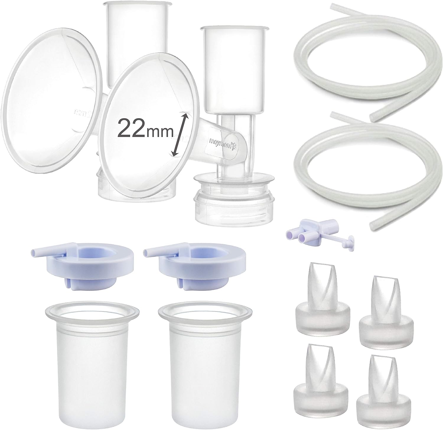 Maymom Pump Parts Compatible with Ameda Purely Yours Pumps; Incl. Silicone Membrane, Duckbill, Tubing, Flange; Replaces Ameda Spare Parts Kit (Flange 22 mm)