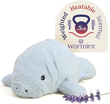 warmies Junior Microwavable & Weighted Stuffed Animals, Manatee - Heated Stuffed Animal Plushie for Warmth & Comfort - Cute Soft Plush Toys for Adults & Children Boys, Girls, Babies & Toddlers