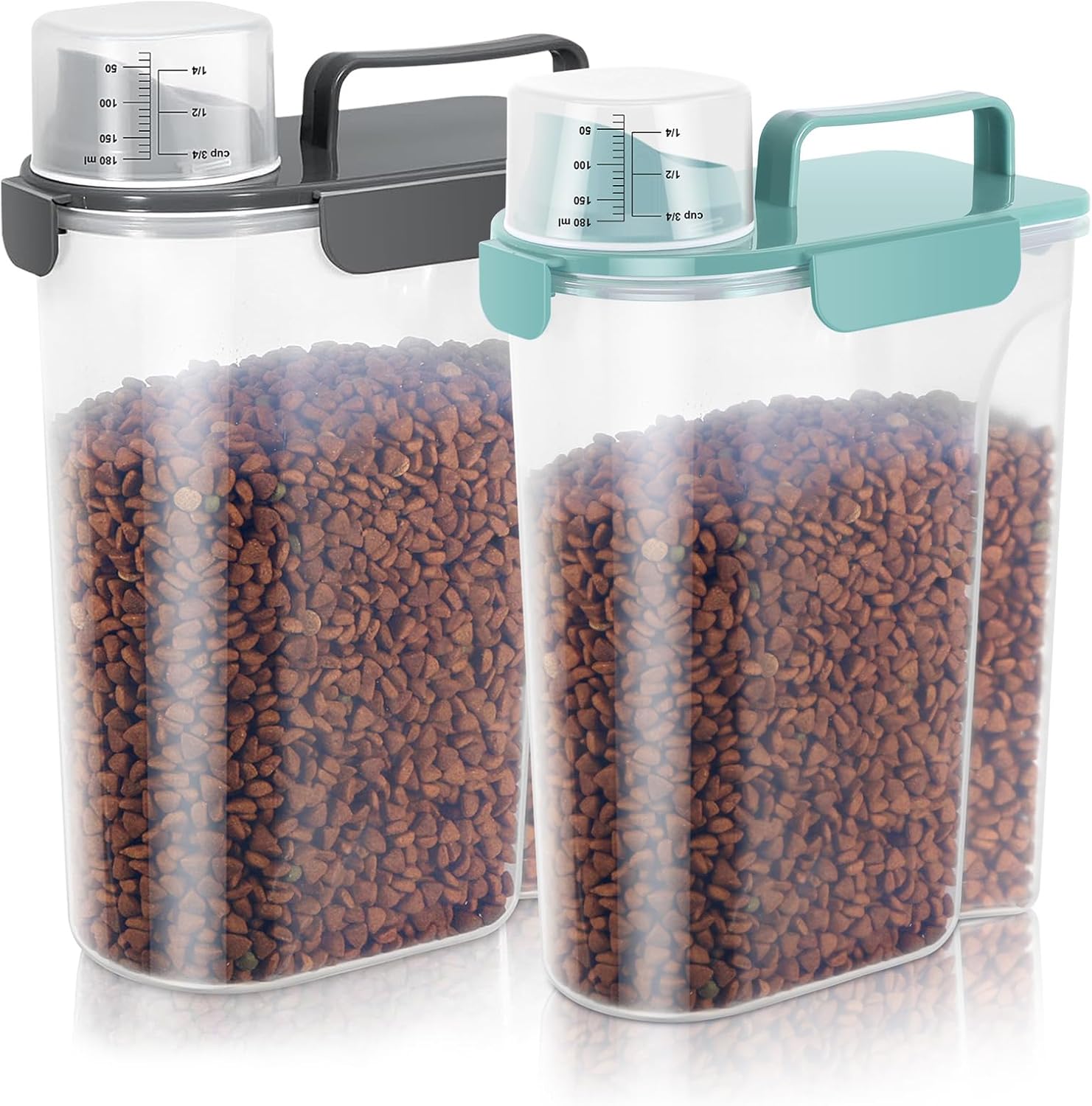 5-7Lbs Dog Cat Storage Container Portable with Upgraded Large Spout and Cup, Plastic Pet Food Dispenser for Small Animal Kibble, Bird Seed, Oatmeal, Rice, Flour, Brown Sugart