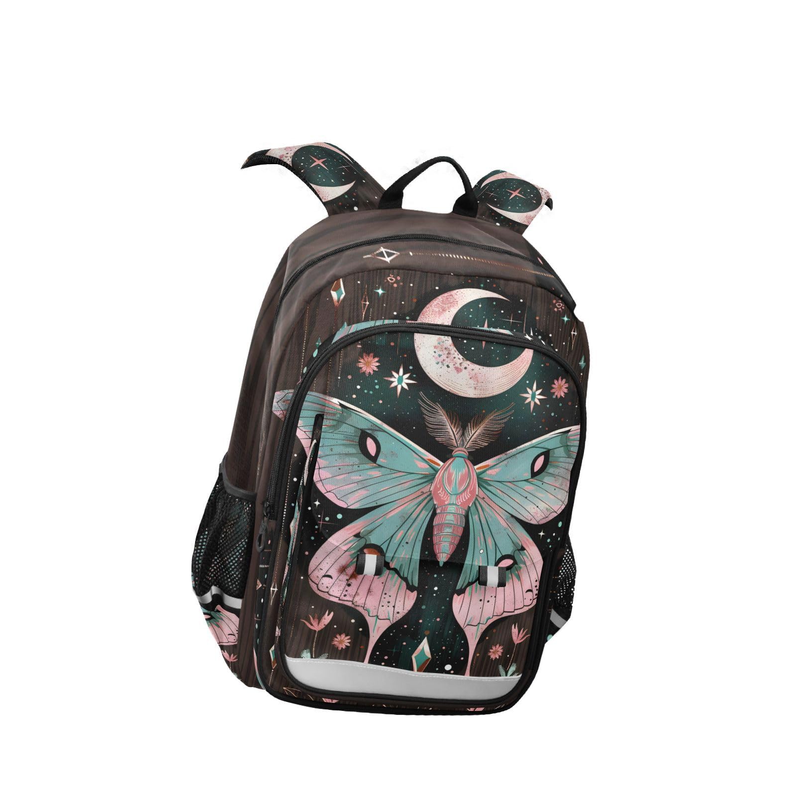 ALAZA Mochilas escolares de viaje con diseño de polilla, mariposa, luna, estrella, bruja, para niños, niñas, adolescentes, mujeres y hombres, Varios colores, 12.9 x 5.1 x 17.7inch, Mochilas Daypack