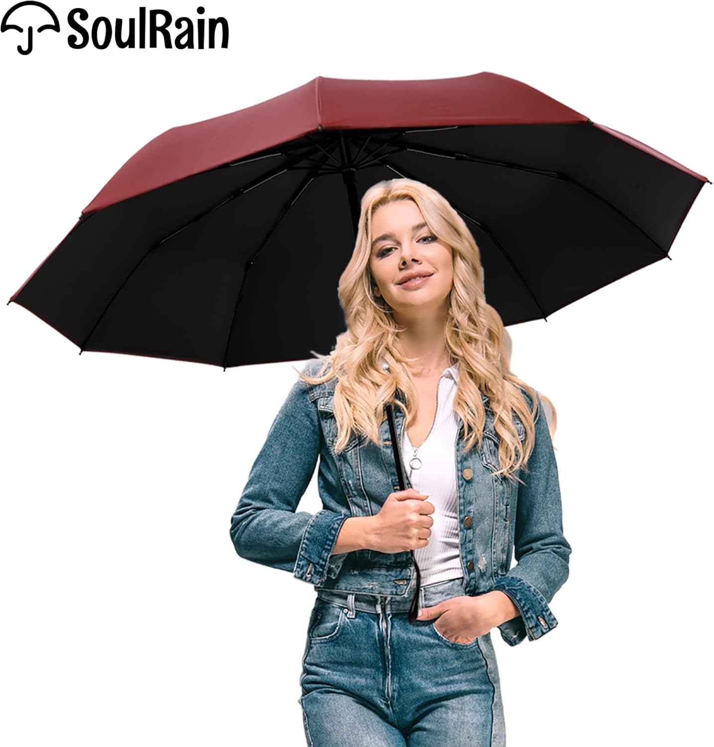 SoulRain 46" Travel Sun & rain Umbrella, Lightweight Windproof Umbrella, Portable Lightweight Compact Parasol with 95% UV Protection for women and men - Image 3