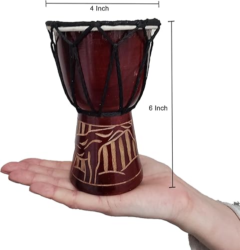 Miniatura 8 de Djembe Drum Tallved Bongo música de inspiración africana también una idea de regalo única. Carver Abstract Elephant Giraffe Turtle. (6 pulgadas,