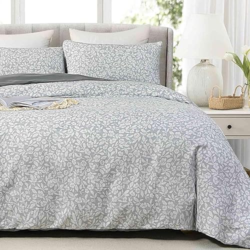 Miniatura 1 de Nanko Juego de funda de edredón tamaño Queen, diseño floral de ramas de árbol gris, funda de edredón de microfibra de lujo con cierre de cremallera
