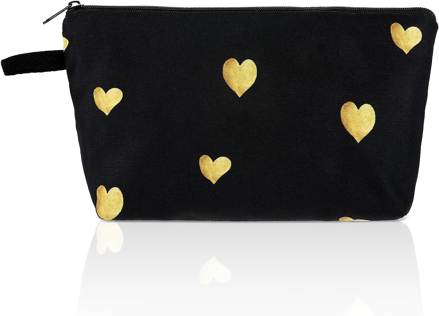 Sibba Travel Makeup Bag Cute Cosmetic Pouch Zipper Coins Wallet Mini Heart Purse Small Storage Bag Toiletry Organizer Accessories for Cosmetics Invoice Bills Gift (Black)