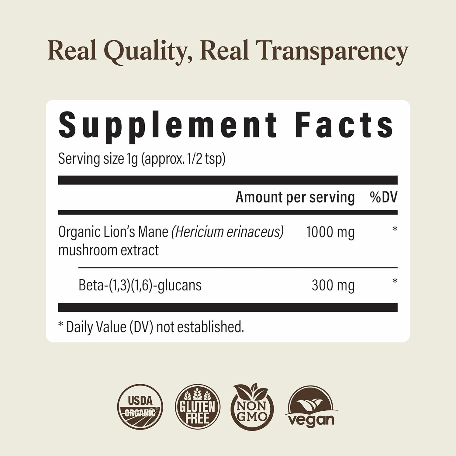Real Mushrooms Lions Mane Mushroom Supplement - Organic Lions Mane Extract Powder for Overall Wellness with Adaptogens – Functional Vegan, Non-GMO Blend with 60 Servings