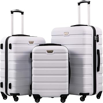 Coolife Luggage 3 Piece Set Suitcase Spinner Hardshell Lightweight TSA Lock white, 3 piece set20in24in28in