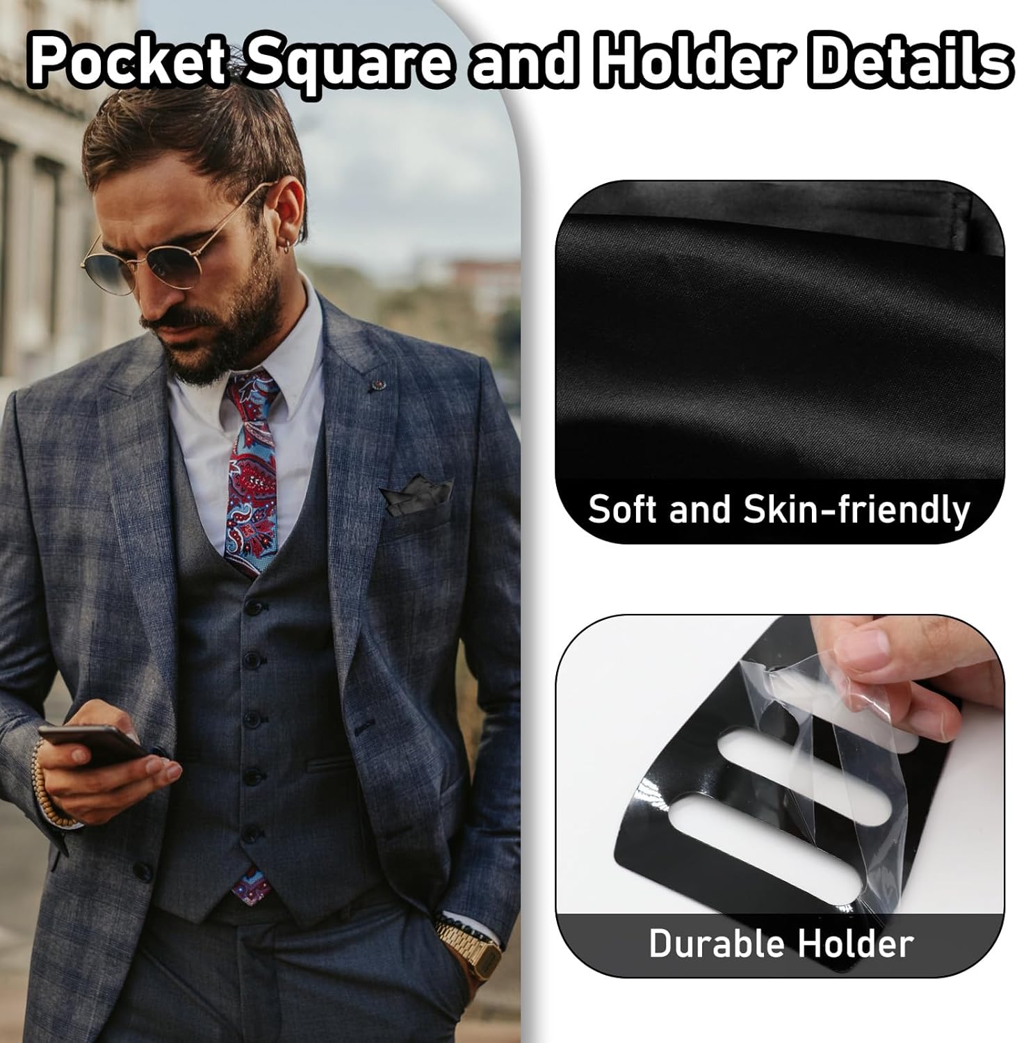 Pocket Squares for Men, 11.81'' Mens Womens Handkerchiefs with Pocket Square Holder for Suits Wedding Party Business - Image 4