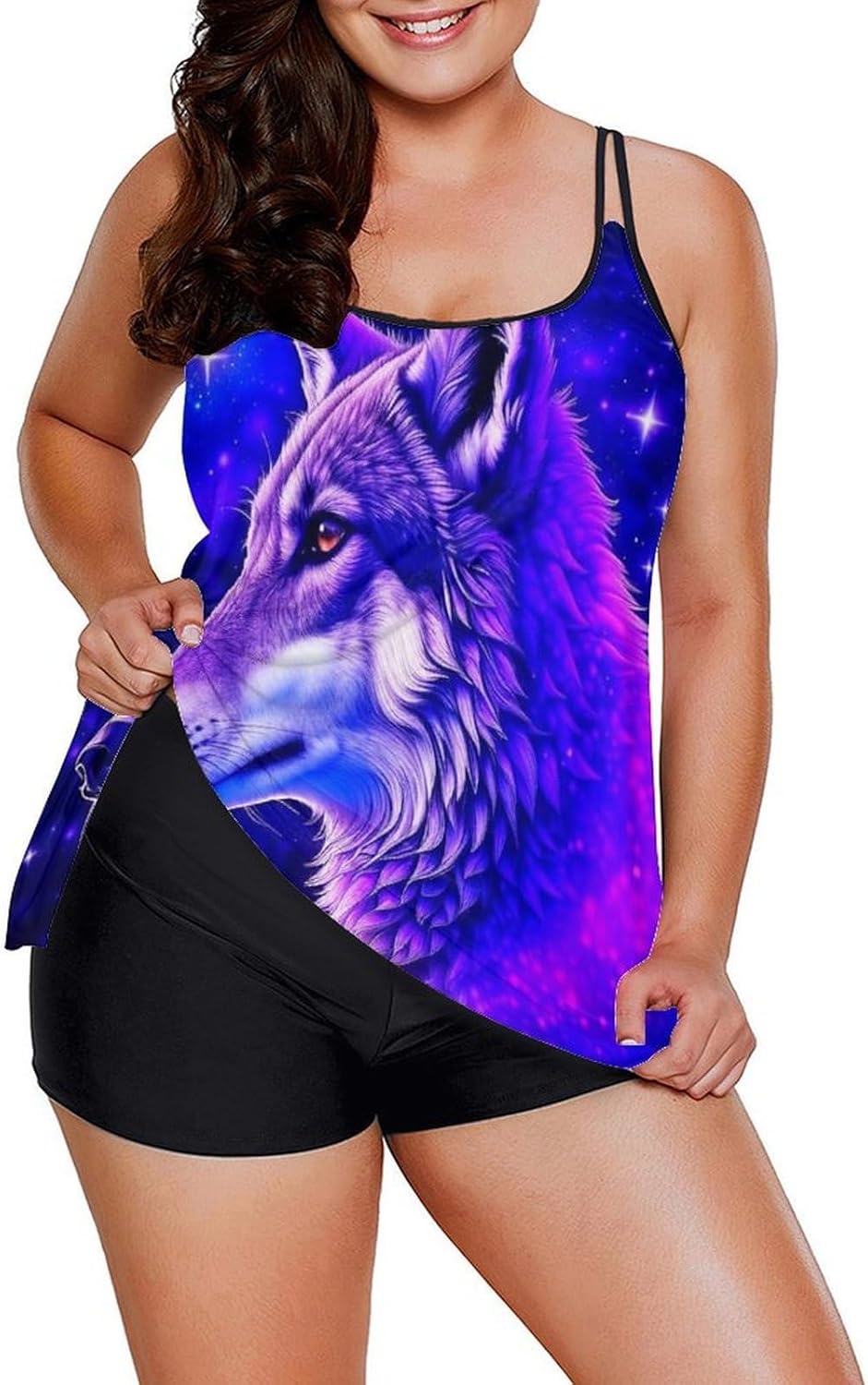 Women's Modest Tankini Bathing Suits, Tummy Control Tankini Top with High Waisted Shorts