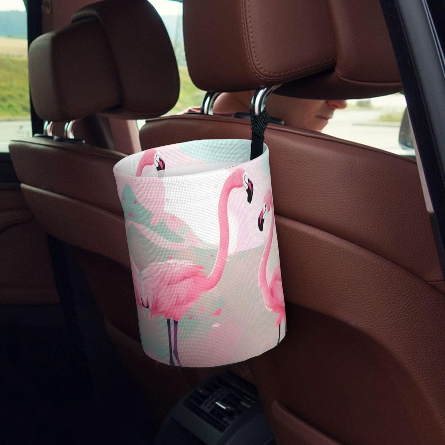 Love Flamingo Car Trash can, Hanging Foldable car Trash can, car Storage Box Accessories, Suitable for Travel SUV Truck Sedan image 5