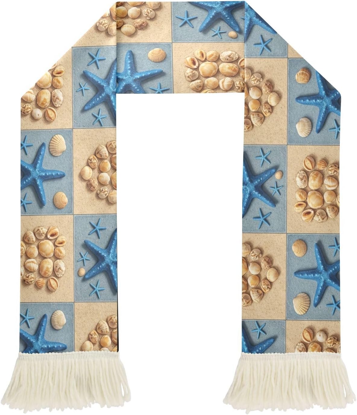 CHIFIGNO Blue Starfish Hearts Beach Sports Fan Scarf Towel, Soft Absorbent Polyester Soccer Scarf for Cheering, Quick Dry Rally Towel with Fringe Ends