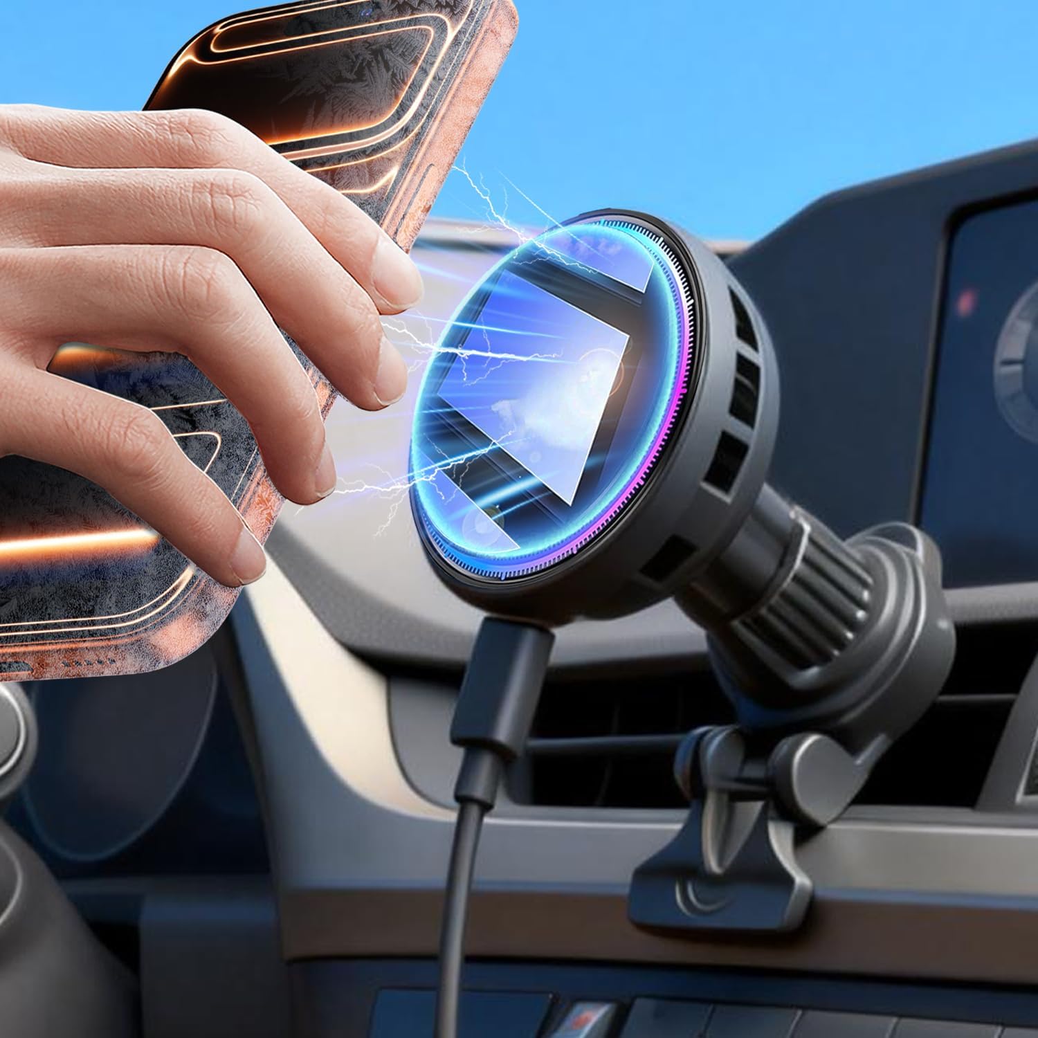 2026 Upgrade TEC & Fan Cooling Magnetic Wireless Car Charger, For 15W Magsafe Car Charger Mount, Air Vent Fast Wireless Charging Car Phone Holder for iPhone 17/16/15/14/13/12 Series, Samsung＆Pixel