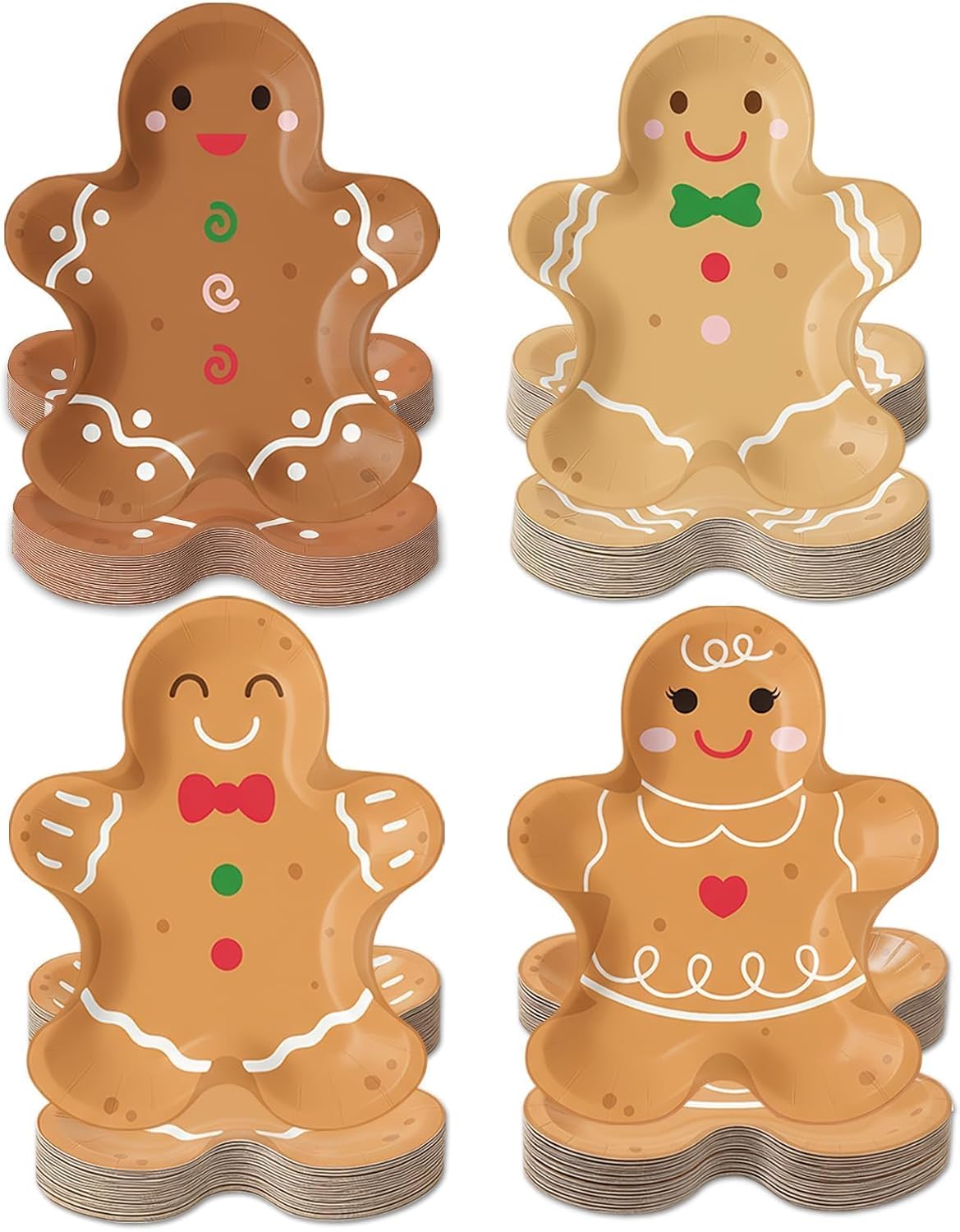 OuMuaMua 100Pcs Christmas Gingerbread Paper Plates, Gingerbread Man Shape Disposable Paper Plates Decorative Tableware Xmas Dessert Plates Dinner Plates for Xmas Holiday Birthday Party Supplies