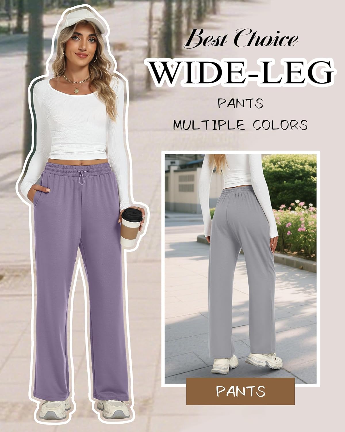 4 Pack Womens Wide Leg Sweatpants Elastic Waist Lounge Baggy Pants Straight Leg Soft Casual Joggers with Pockets - Image 5