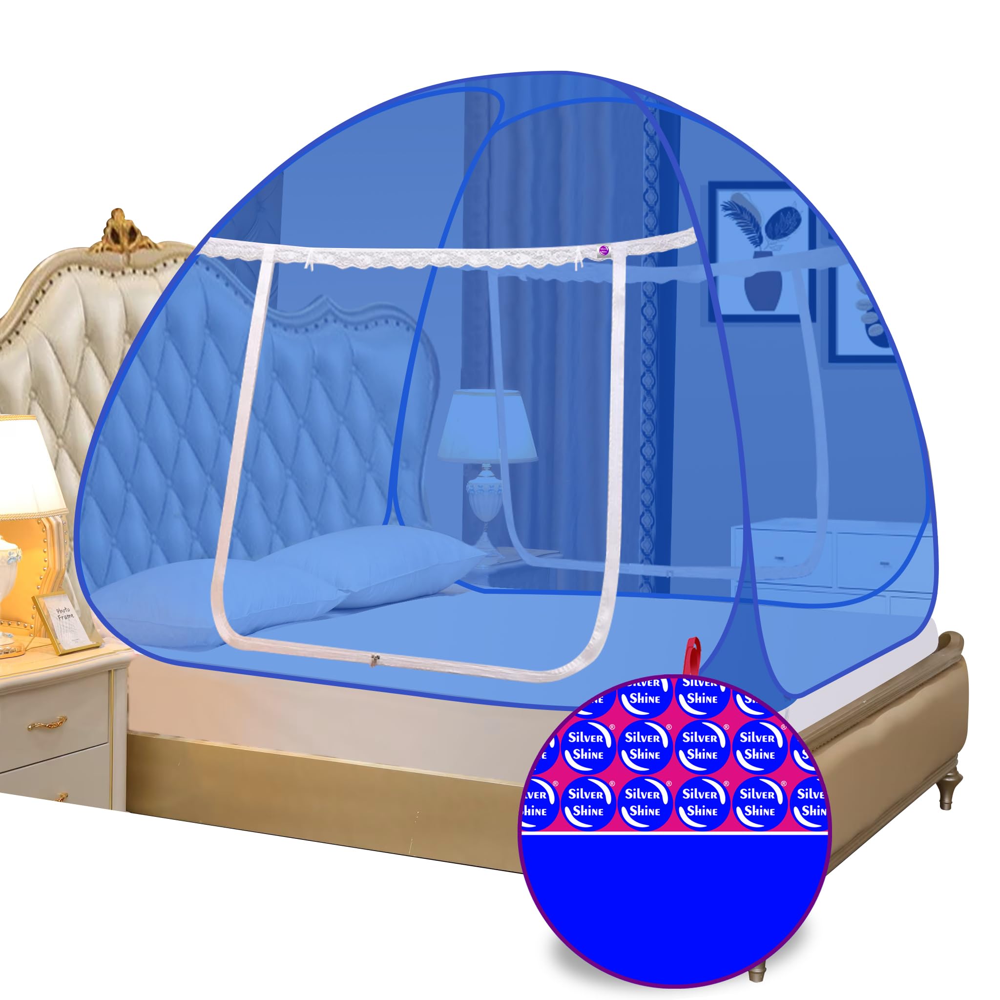 Silver Shine Mosquito Net Foldable Polyester,2.4 mm Strong PVC Coated Steel Tent Style Machardani Mosquito Net (Double Bed, Blue Blue) (B0B53CJFN1) Amazon Price History, Amazon Price Tracker
