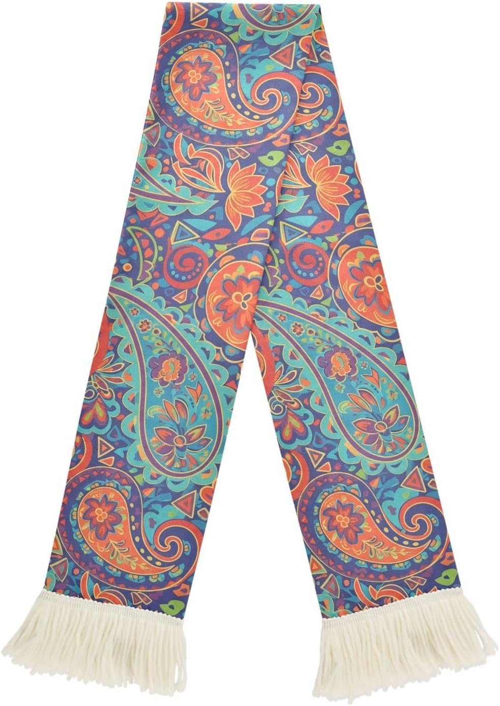 CHIFIGNO Paisley Flowers Sports Fan Scarf, Soft Polyester Sweat Wicking Cheering Towel for Soccer Games, Fringe Ends