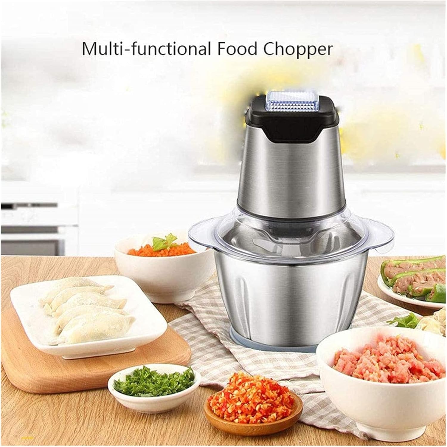 Electric Meat Grinder 400W Food Processor Chopper for Meat Vegetable 8-Cup 2L Capacity Stainless Steel Bowl Super Power for Quick Chopping and Mixing 4 Sharp Blades