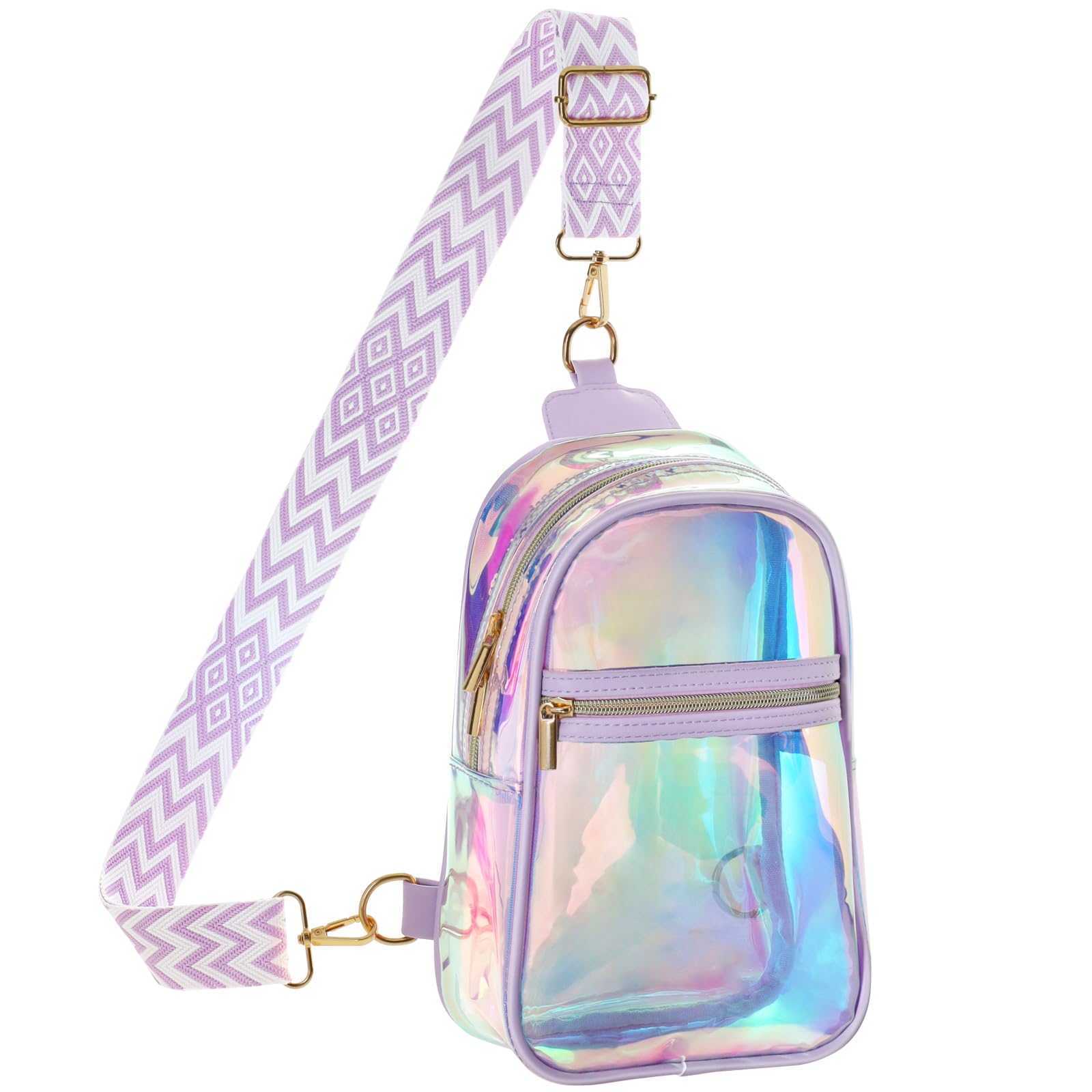 PACKISM Clear Sling Bag Stadium Approved - Clear Bag for Stadium Events & Holographic Bag for Music Festivals Jacquard Strap