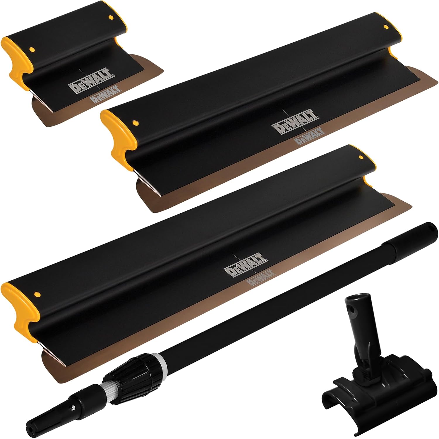 DEWALT Drywall Skimming Blade Set - 10", 24" & 32" Blades + 37" - 63" Extension Handle | Pro-Grade | Extruded Aluminum & European Stainless Steel Construction | High-Impact End Caps | 3-441