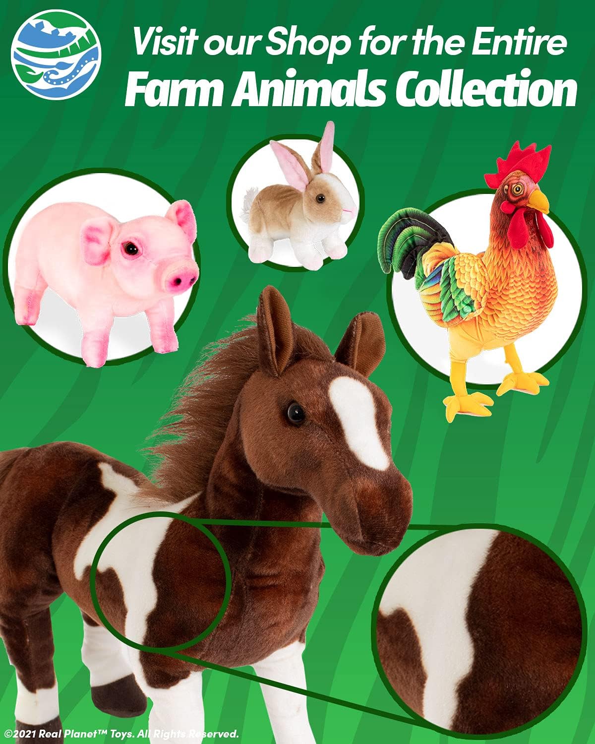 Real Planet Peluche de animales de granja, regalo de peluche