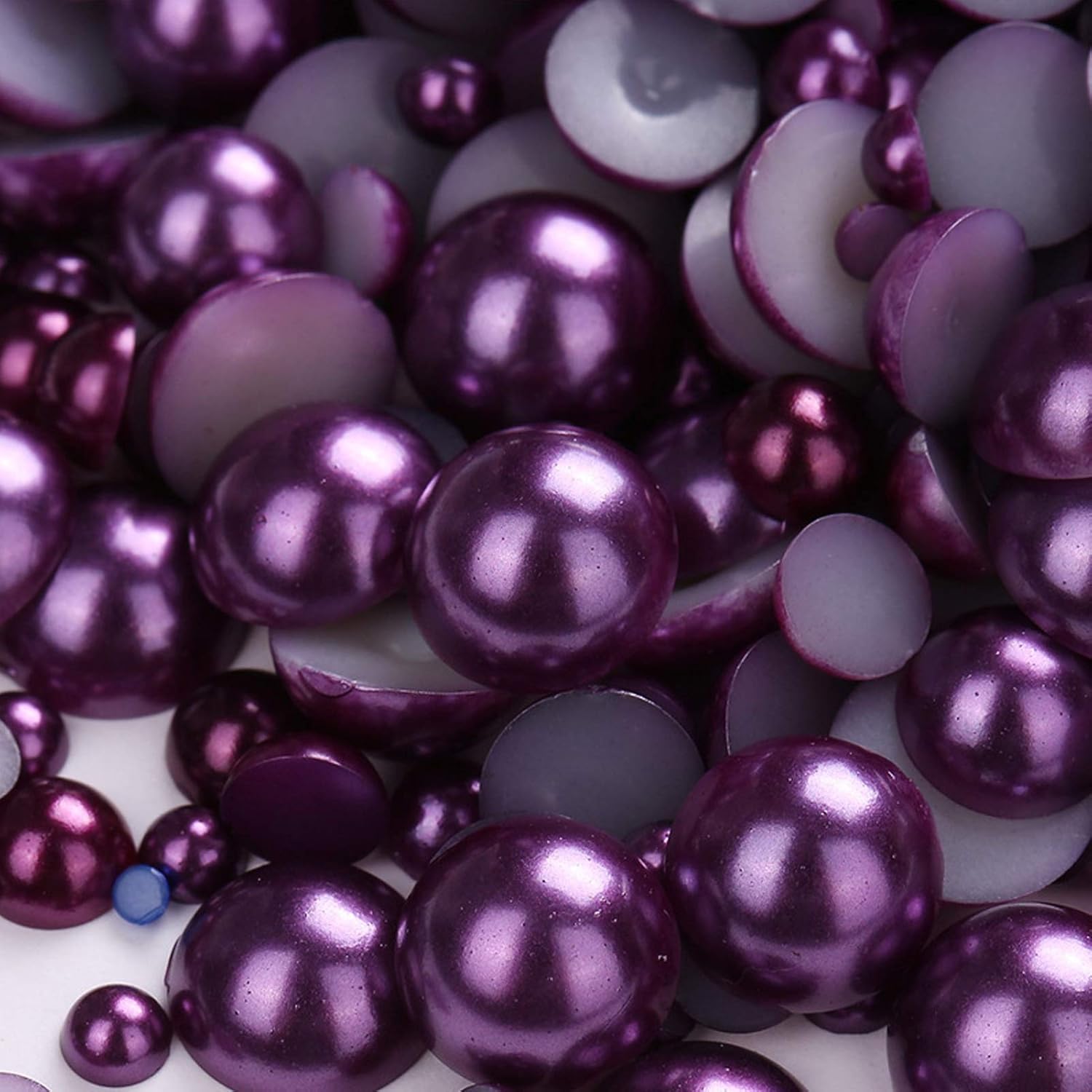 Dowarm 1000PCS 4/6/8/10/12/14mm Flatback Half Round Pearls Beads for Crafts Jewelry Scrapbook DIY Decoration (Dark Purple)