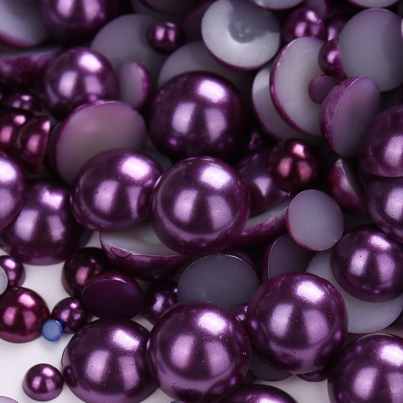 Dowarm 1000PCS 4/6/8/10/12/14mm Flatback Half Round Pearls Beads for Crafts Jewelry Scrapbook DIY Decoration (Dark Purple)