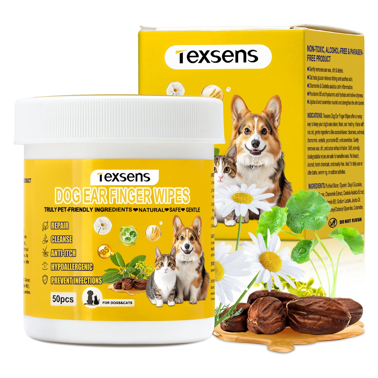 Texsens Pet Ear Cleaner Finger Wipes for Dogs & Cats