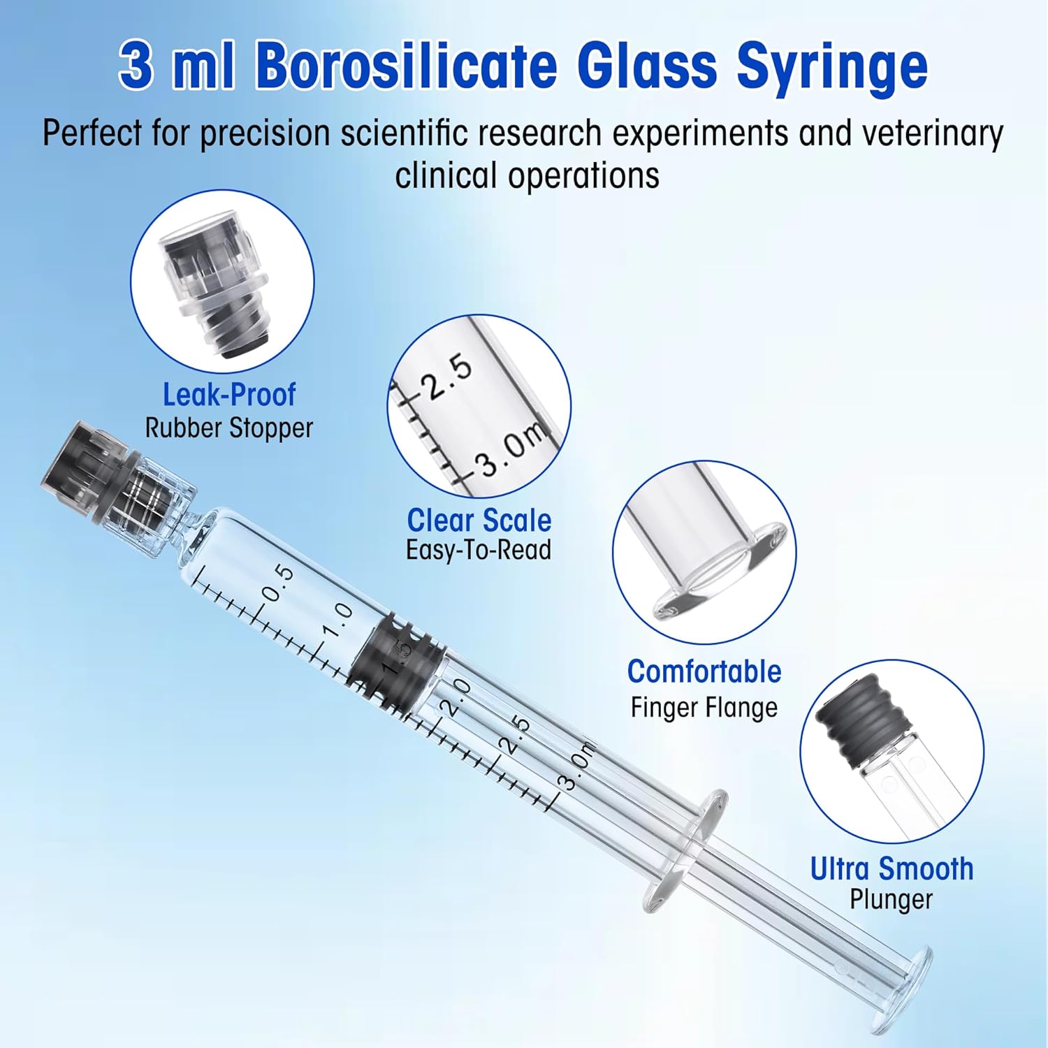 20 Pack 3ml Borosilicate Glass Syringe 3cc Luer Lock Syringe Glass Lab Syringes - Use for Liquids, Glue, Oils, Ink, Lube, Arts Crafts,and Pet Care