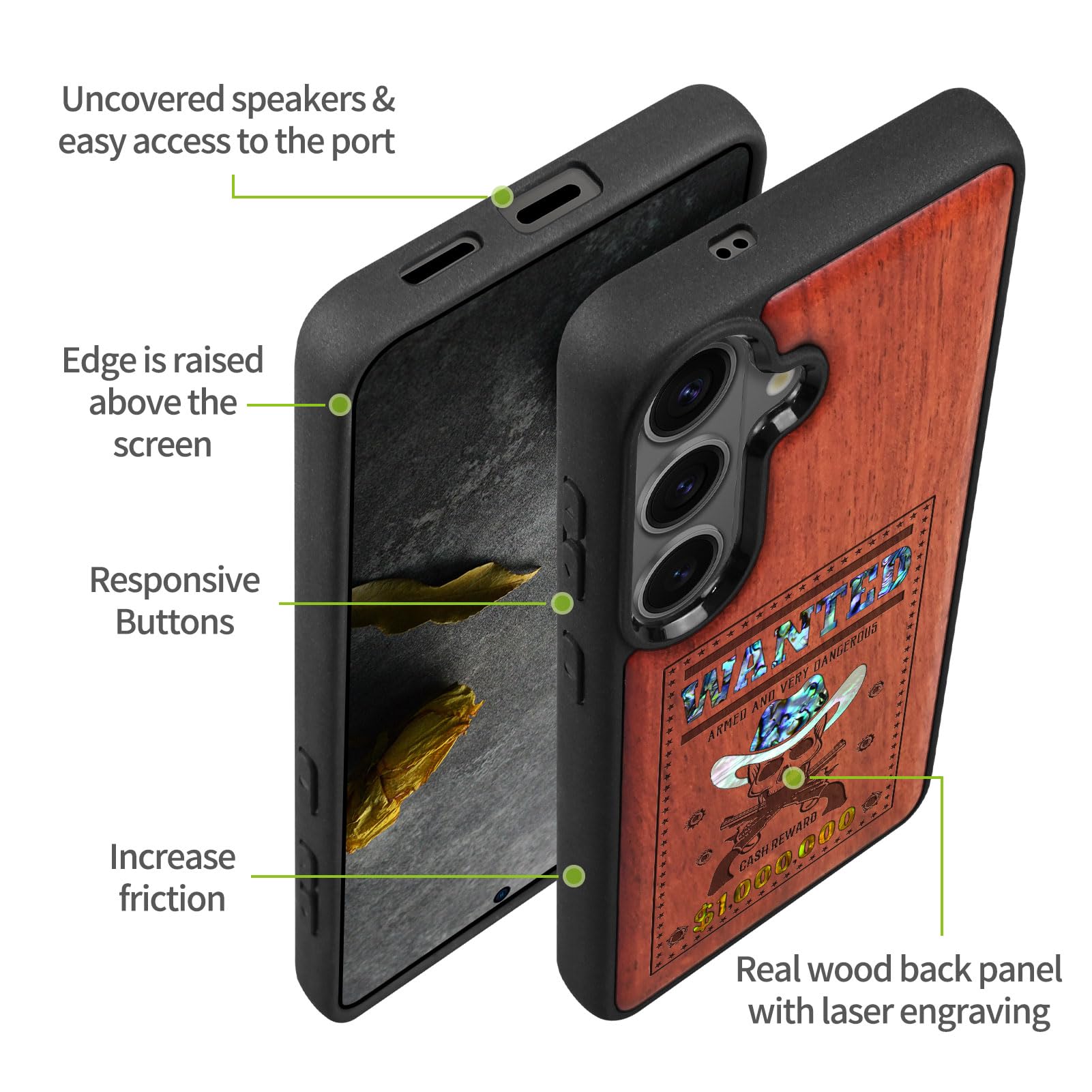 Carveit Drewniane magnetyczne etui na telefon komórkowy Samsung S26 [drewniany grawerunek i wkładka muszli] osłona zderzaka kompatybilna z Galaxy S26 Case (różowo-poszukiwana trupia czaszka)