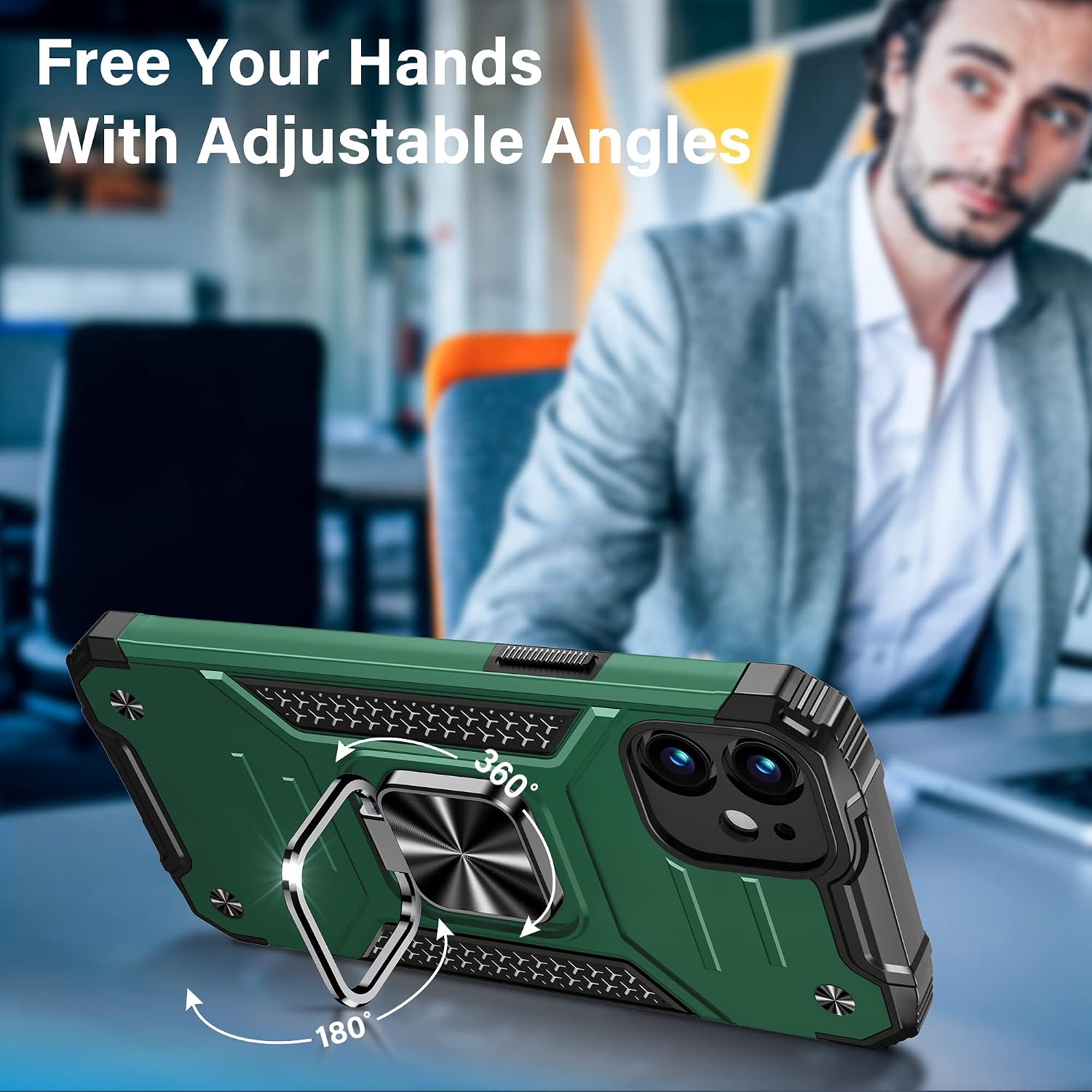 Vakoo for iPhone 11 Case, iPhone 11 Phone Case, 6.1-Inch, Stand Series [Military Grade Drop Protection] [Metal Ring Holder] Heavy Duty Shockproof Protective Case for iPhone 11, Dark Green