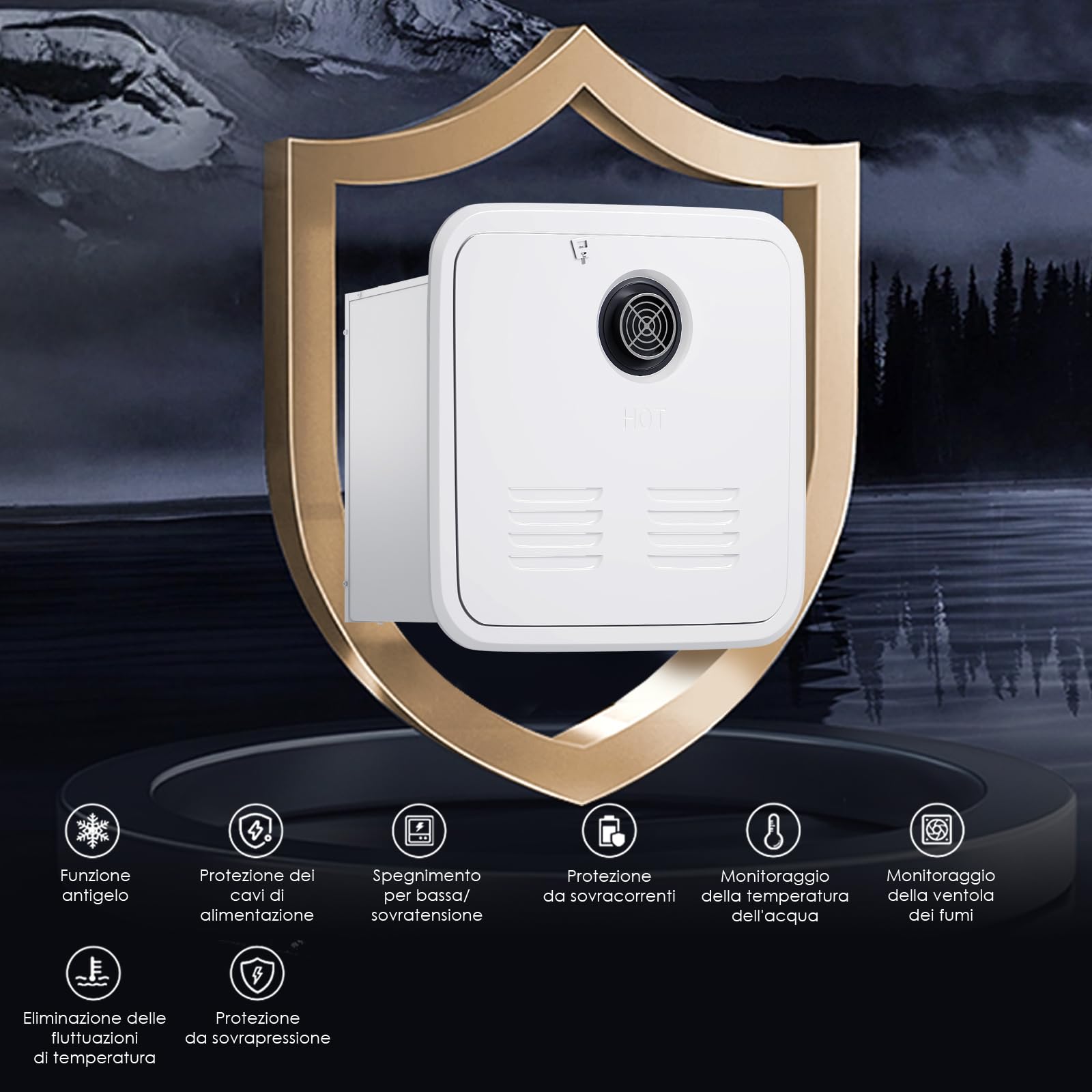 Scaldabagno Senza Serbatoio per Camper a Propano, MYACUC 55000 BTU Scaldabagno a Richiesta per Camper con Telecomando e Porta da 15“ x 15”, Scaldabagno Istantaneo per Camper