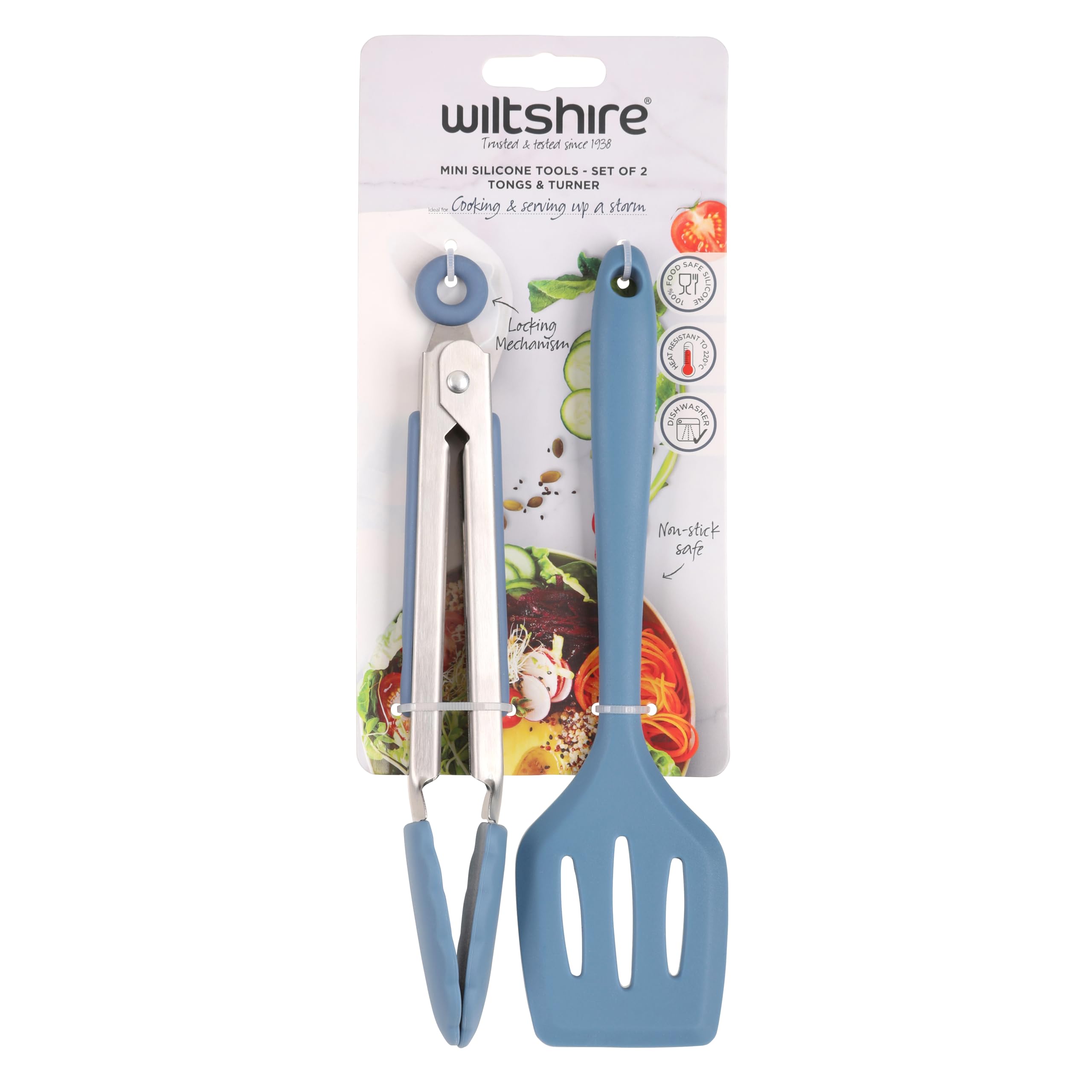 Wiltshire Silicone Mini Kitchen Tongs & Turner, Set of 2, Serving Spatula & Cooking Tongs, Salad BBQ Tongs Stainless Steel, Fish Slice, Heat-Resistant Utensil, Non-Stick, Non-Scratch, Petrol Blue - Image 4