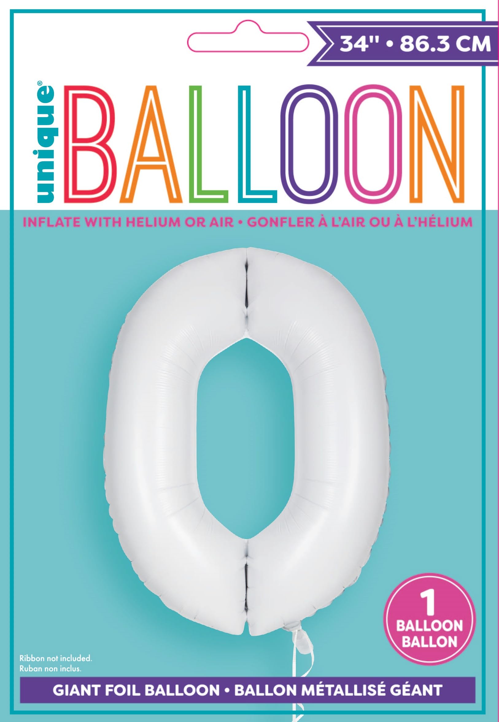 Giant Foil Number 0 Balloon - 86 cm - Matte White