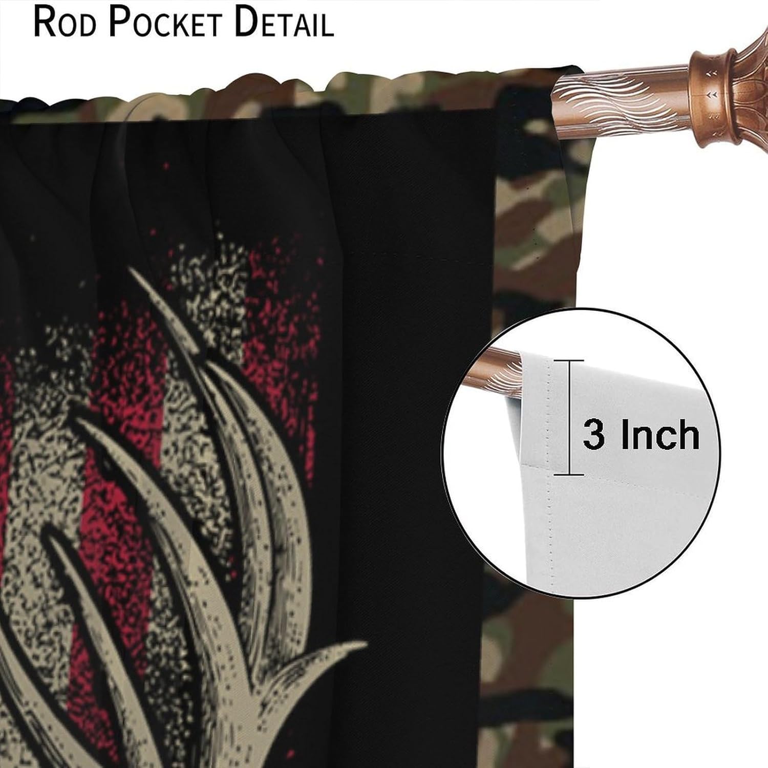 Deer Antler Flag Camouflage Curtains Green Black Western Rustic Wildlife Rod Pocket Blackout Window Curtains for Boys Teens Adult Men Bedroom Living Room 42" W X 45" L