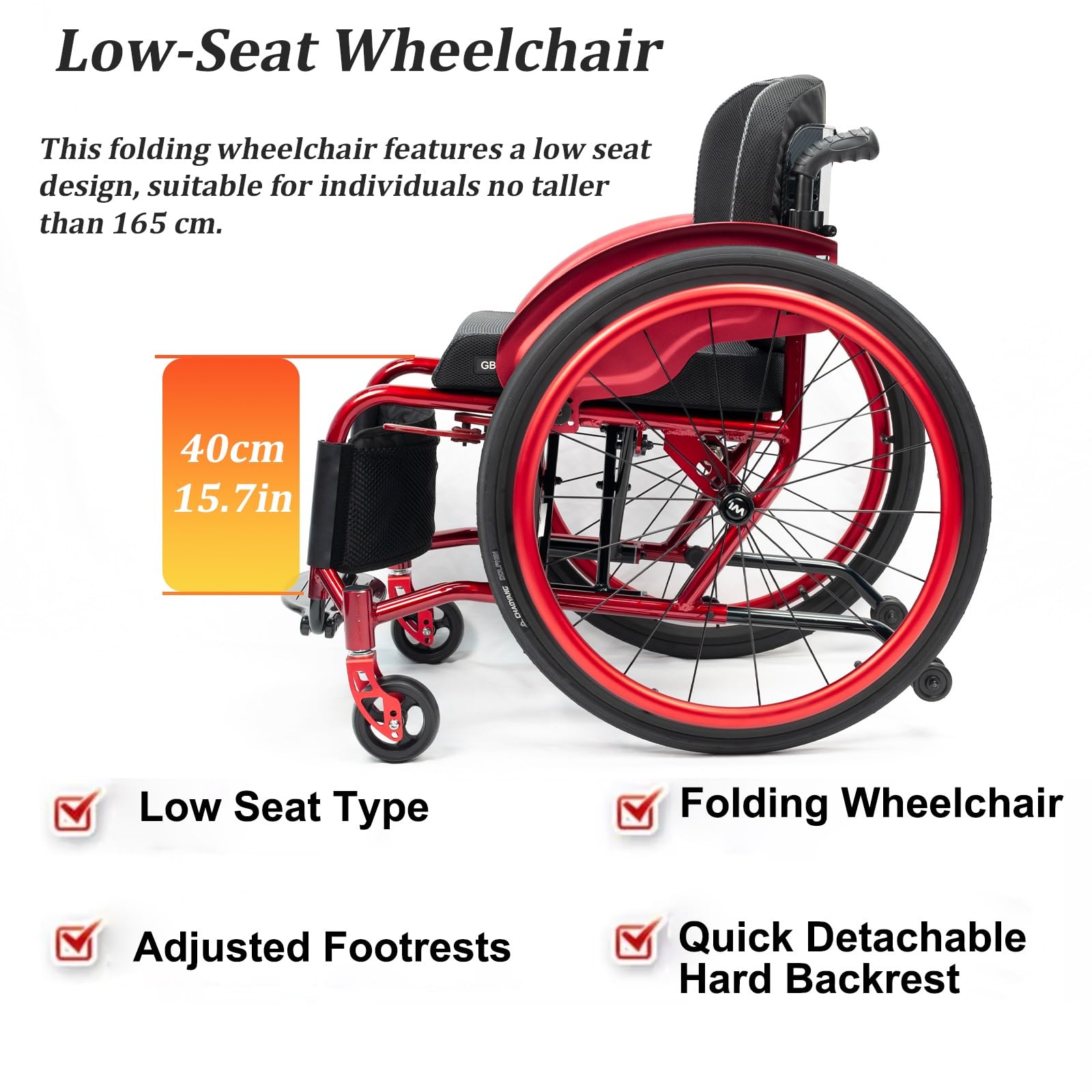 Silla de ruedas ligera plegable de aluminio, Aros autopropulsores, Asiento acolchado, Frenos manuales, deportes(Blue,41cm/16.1in Seat)
