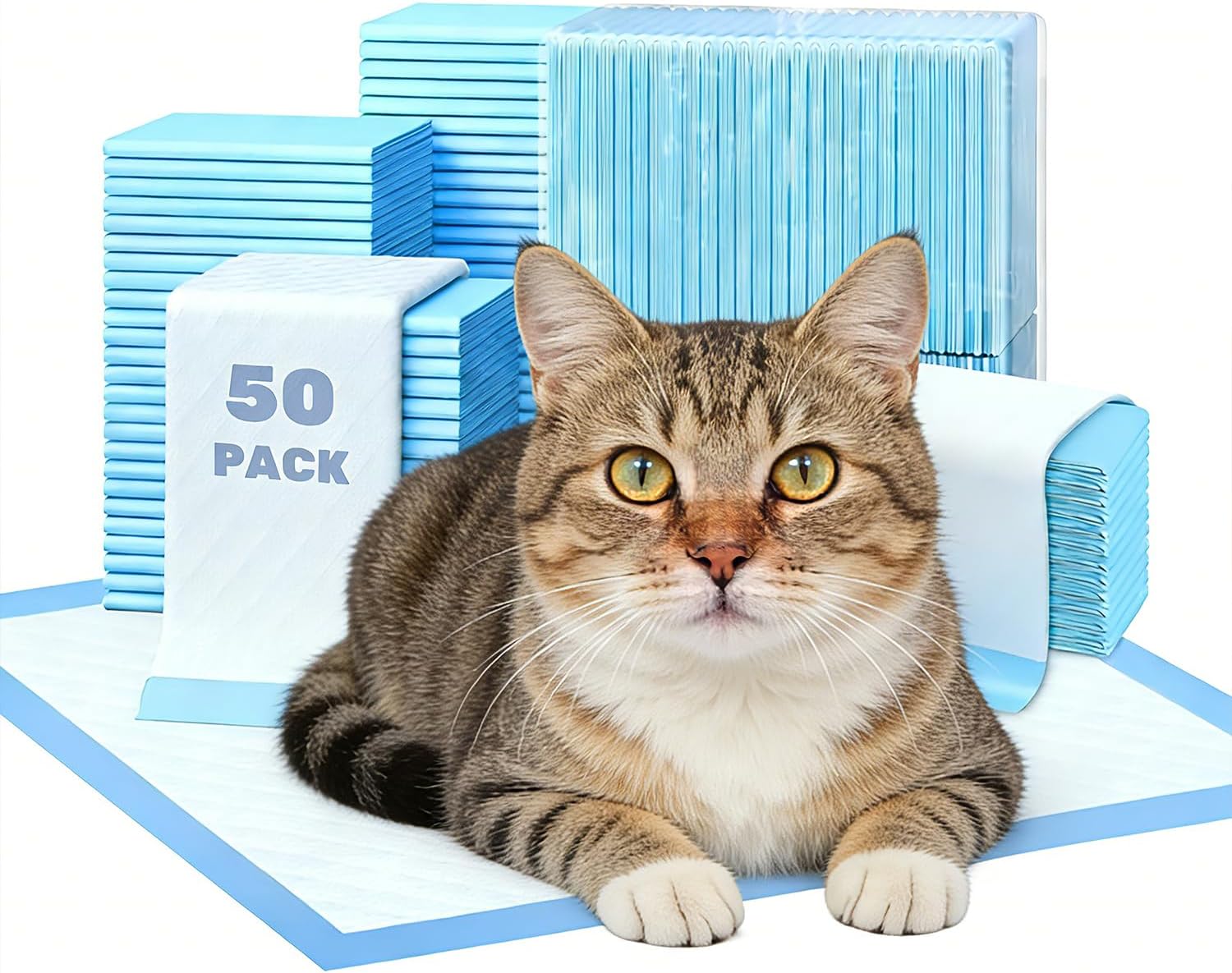 Simple Deluxe Cat Pads 17.6"x23.6", 50 Ct | Pee Pads for Cats | Thickened 6-Layer Super Absorbent Pads |Odor Control Cat Litter Box Replacement Pads