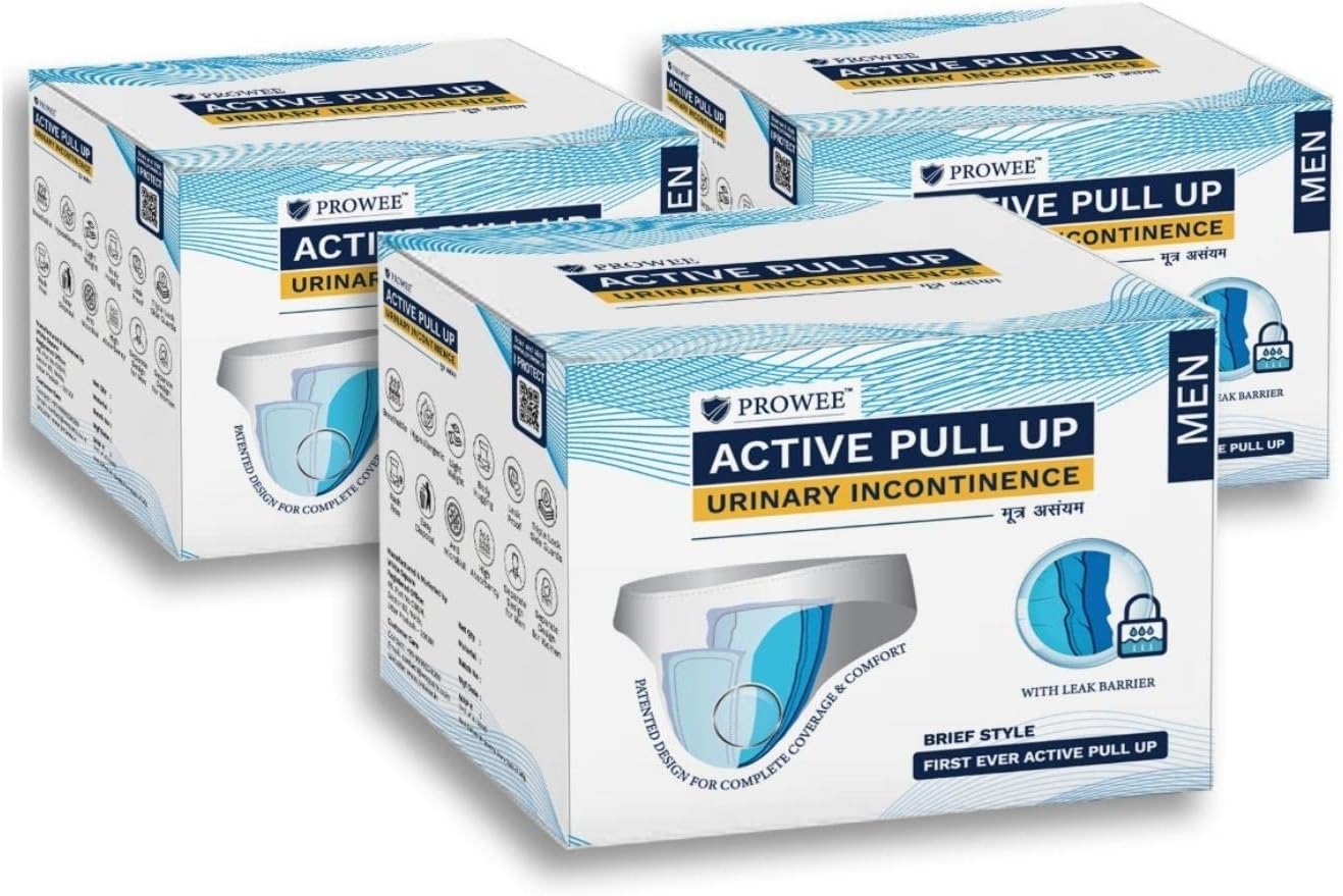 Prowee Men Active Pull Up (Brief Style) For Urinary Incontinence with Capacity Up To 450ml with Secure Spill Guard Briefliner® (XL)