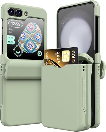 WATACHE for Samsung Galaxy Z Flip 5 Case with Hinge Protection Shockproof with Credit Card Holder ID Card Protective Cover Flip Z 5 Phone Case for Galaxy Z Flip 5 5G 2023 - Green