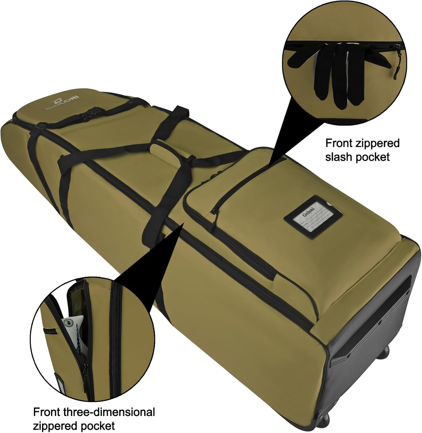 Goloni Golf Travel Bag with Wheels for Airlines, Heavy Duty Golf Club Travel Case, Water Resistant Golf Bag Cover for Air Travel, Portable Foldable Golf Luggage for Men Women