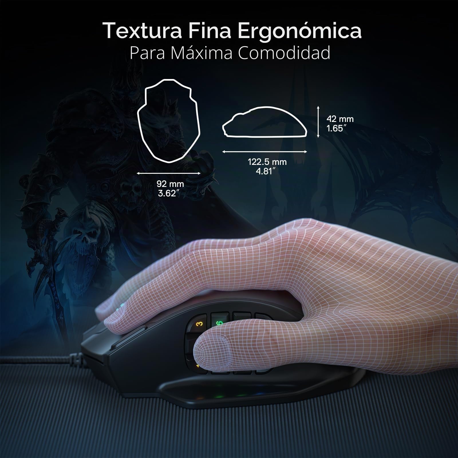 Redragon M908 Impact RGB LED MMO Mouse con Botones Laterales Laser Wired Gaming Mouse con 12.400DPI, Alta precisión, 19 Botones programables de ratón