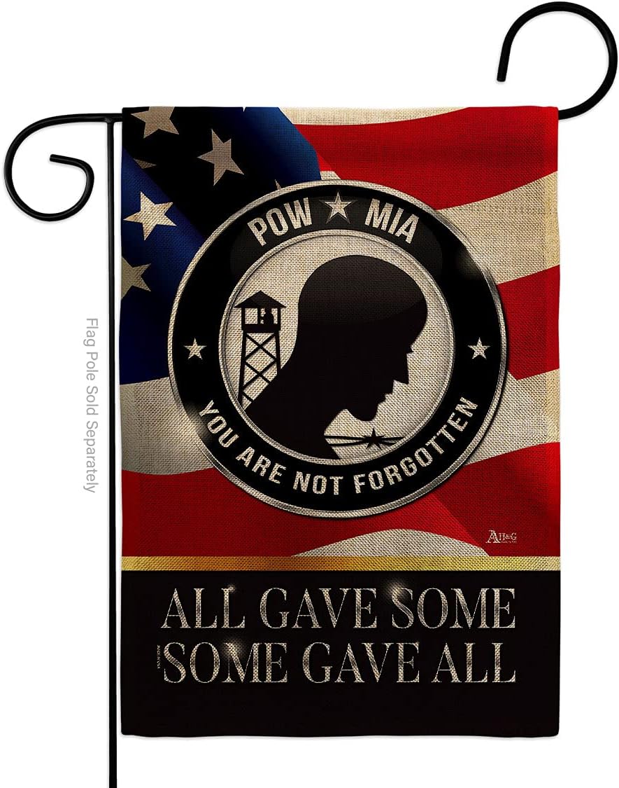 Not Forgotten POW MIA Burlap Garden Flag - Armed Forces Vietnam WarUnited State American Military Veteran Official - House Decoration Banner Small Yard Gift Double-Sided Made in USA 13 X 18.5