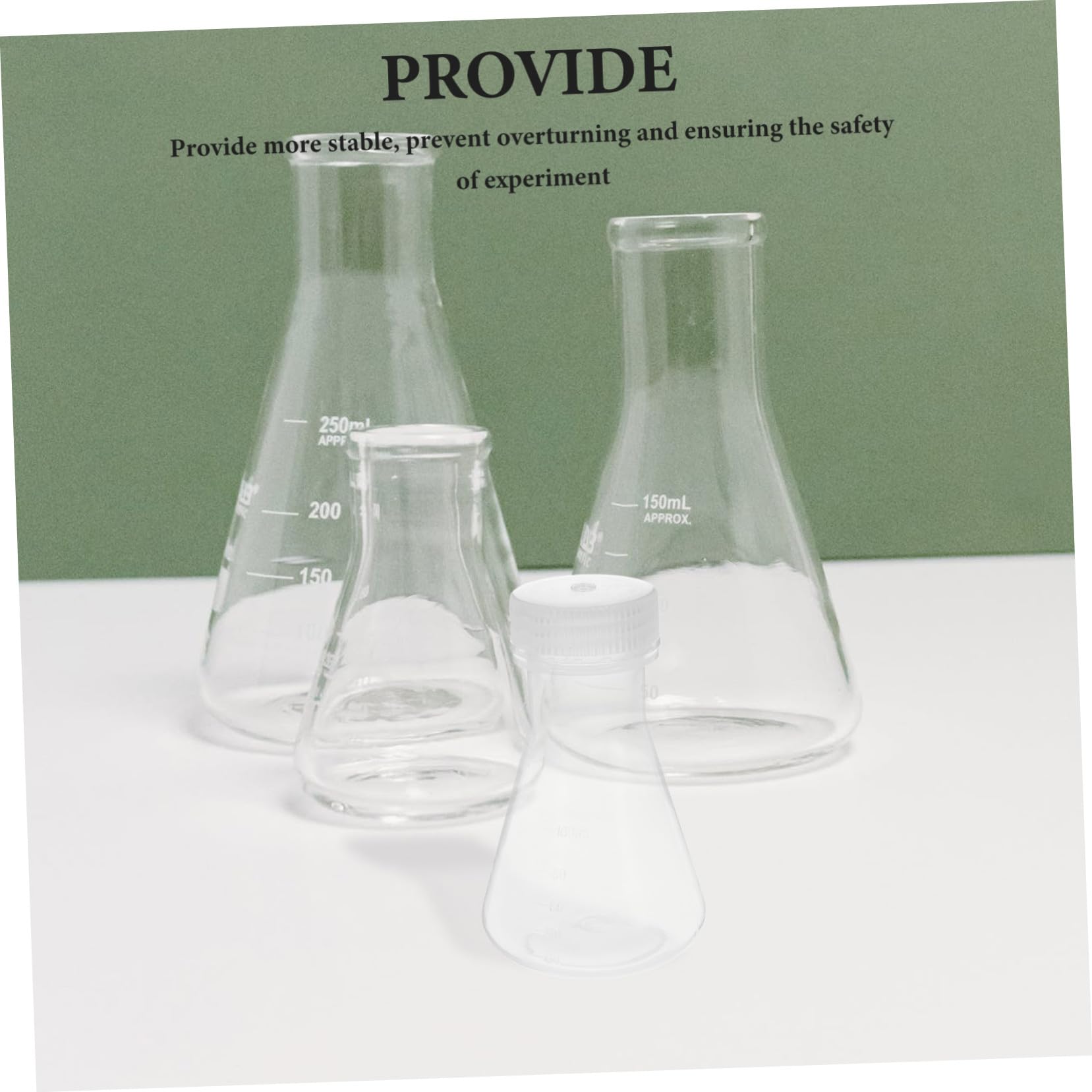 Hohopeti 5 pièces Lot de Flacons Erlenmeyer en Plastique avec Bouchon Fiole en Forme de Cône à Large Col et Fond Plat Stable et Sécurisé pour Laboratoire de Chimie Biologie et Médecine
