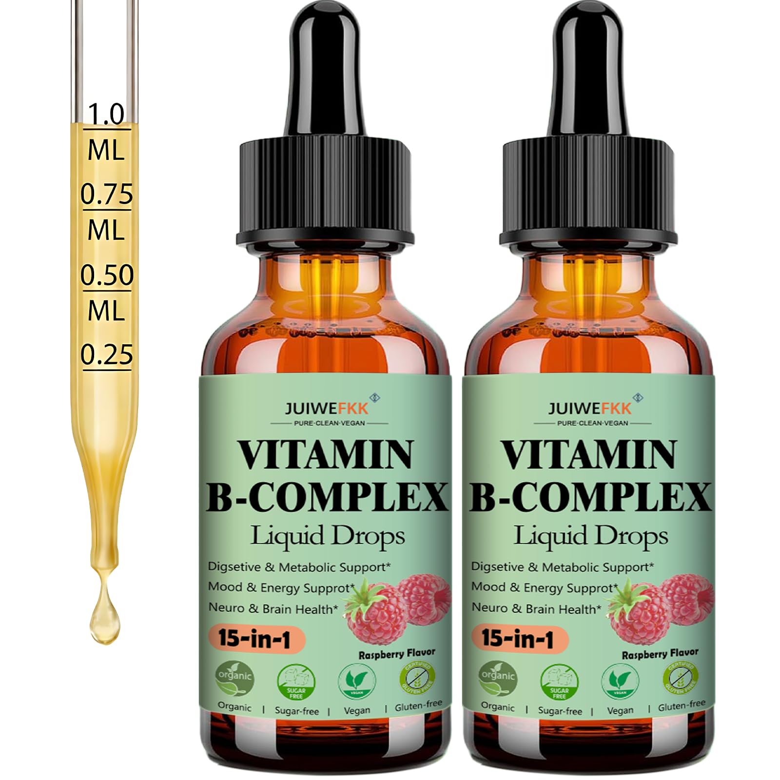 2 Pack Vitamin B Complex Liquid Drops (15-in-1)