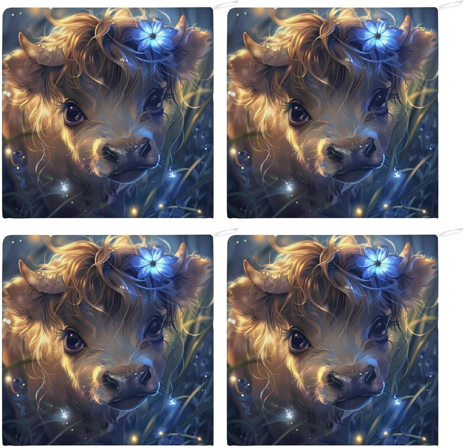 Yak Highland Cow Hand Towels for Bathroom Kitchen Towels Small Towel Handkerchiefs with Hanging Loop 4PCS