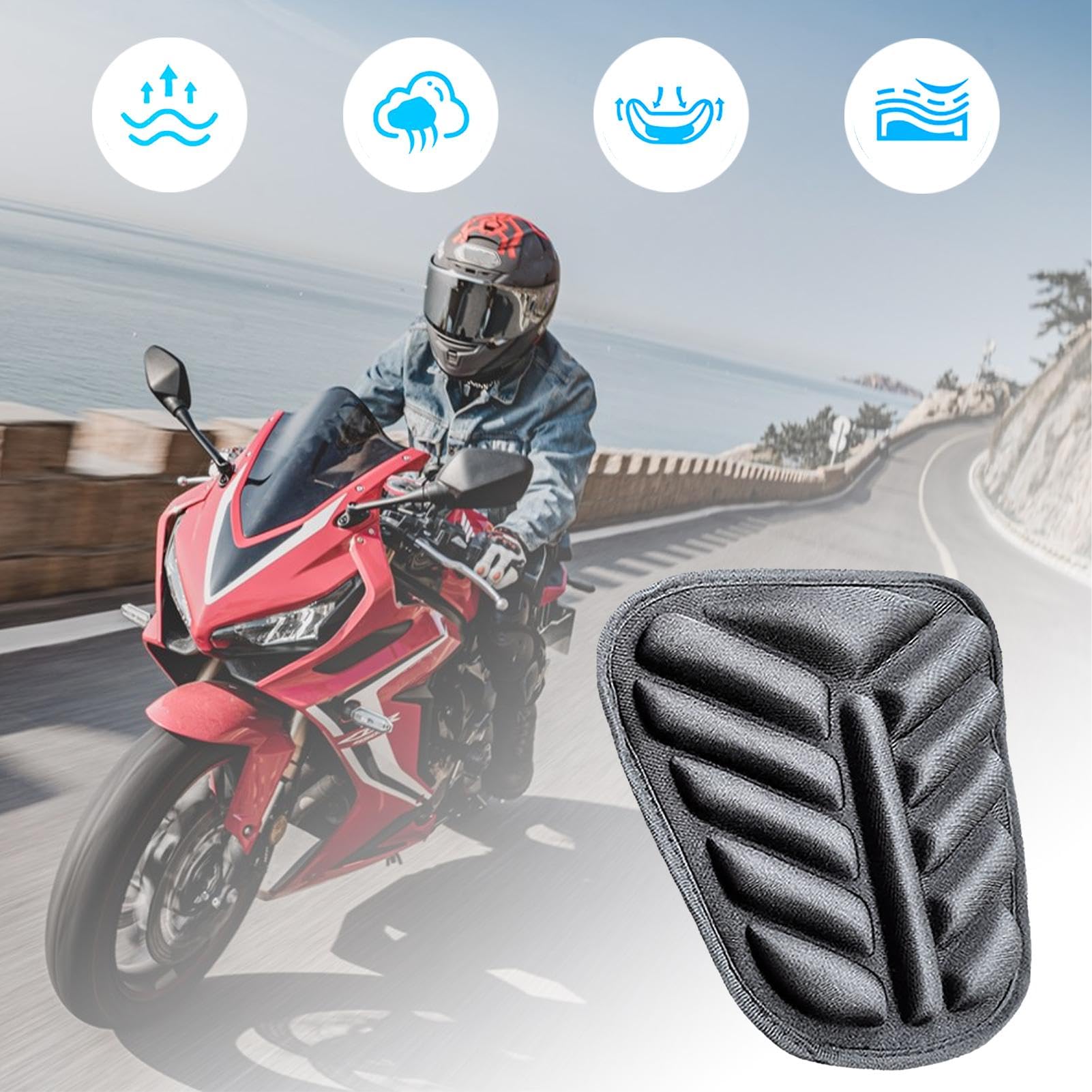 Coussin de siège de moto en gel | Coussin de siège passager de moto | respirant et absorbant les chocs | Coussinets universels en nid d'abeille doux pour les longs trajets