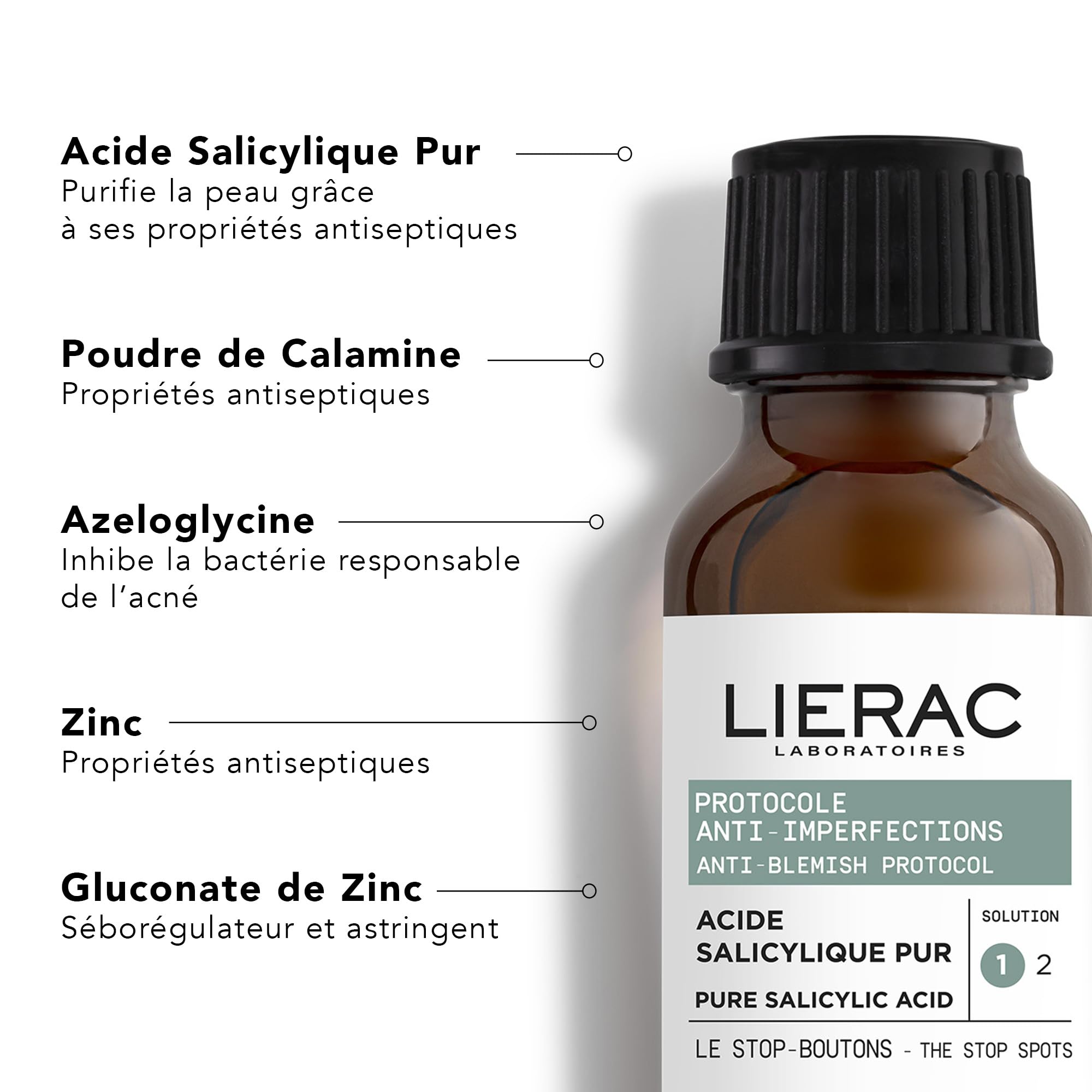 Lierac - Protocole Anti-Imperfections - Stop-Boutons 15ml - Soin SOS Nuit Immédiat qui Purifie, Assèche et Réduit les Marques - Enrichi en Acide Salicylique, Zinc et Calamine